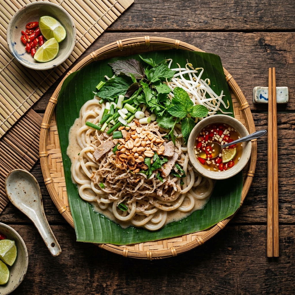Bánh tằm bì Cà Mau — sợi bánh mềm với bì heo và nước cốt dừa